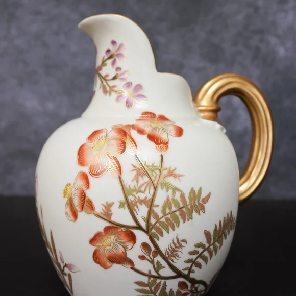 Antique Victorian Royal Worcester Floral Porcelain Pitcher Jug